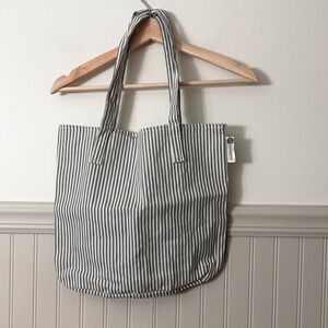 Joy Mangano Gray and White Striped Tote